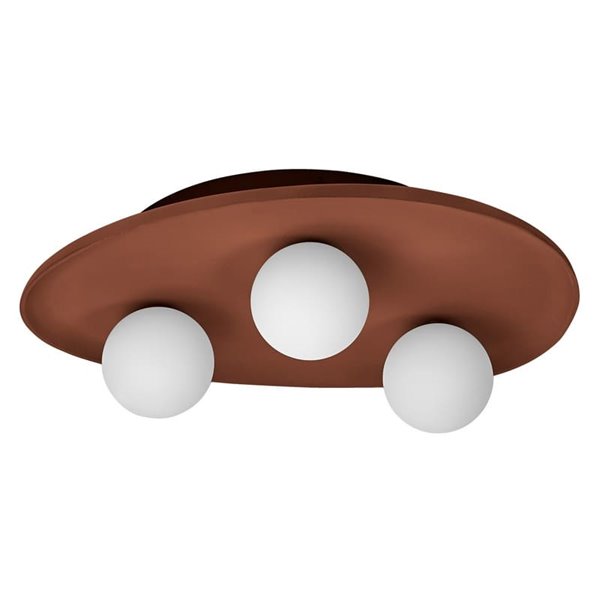 Plafonnier rond en argile marron CLAY NEST, avec 3 boules blanches pour 3XG9