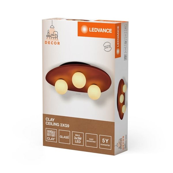 Plafón redondo de arcilla marrón CLAY NEST, con 3 bolas blancas para 3XG9