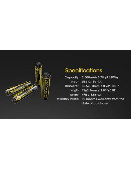 Batería Recargable USB-C NL1826R 2600mAh | LeonLeds