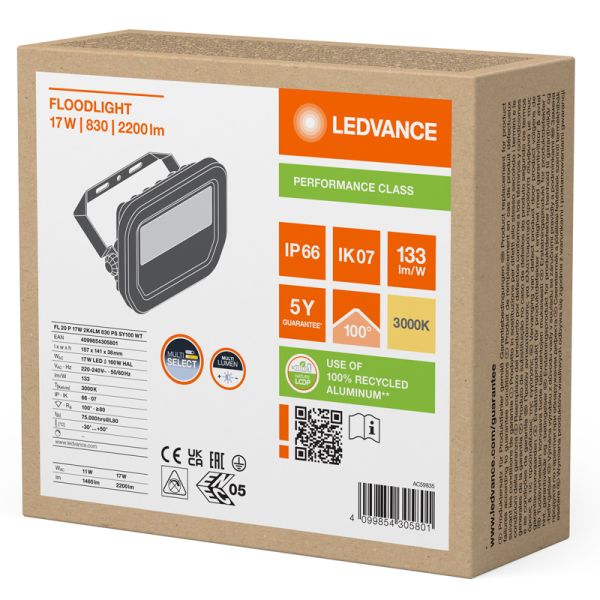 Projecteur LED d'extérieur blanc 17 W avec membrane de dissipation thermique - FL 20 P 2K4LM IP66 2 400 Lm Gen4 3 000 K