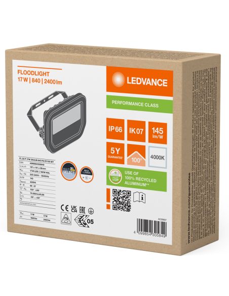Holofote LED branco para exterior de 17 W com membrana de dissipação de calor - FL 20 P 2K4LM IP66 2.400 Lm Gen4 4000 K