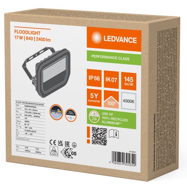 Proyector LED para Exterior Blanco 17W con Membrana de Disipación - FL 20 P 2K4LM IP66 2.400Lm Gen4 4000K
