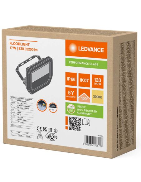 Holofote LED externo preto de 17 W com membrana de dissipação de calor - FL 20 P 2K4LM IP66 2.400 Lm Gen4 830