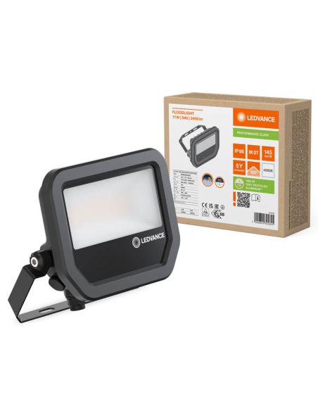 Holofote LED externo preto de 17 W com membrana de dissipação de calor - FL 20 P 2K4LM IP66 2.400 Lm Gen4 840