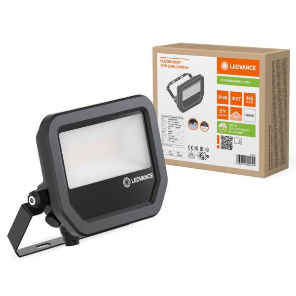 Holofote LED externo preto de 17 W com membrana de dissipação de calor - FL 20 P 2K4LM IP66 2.400 Lm Gen4 840