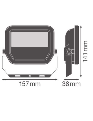 Medidas Proyector LED para Exterior Negro 17W con Membrana de Disipación - FL 20 P 2K4LM IP66 2.400Lm Gen4 LedVance