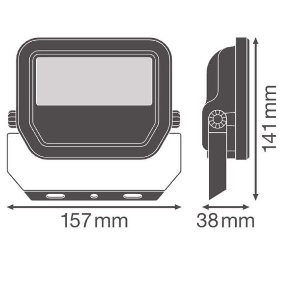 Medidas Proyector LED para Exterior Negro 17W con Membrana de Disipación - FL 20 P 2K4LM IP66 2.400Lm Gen4 LedVance