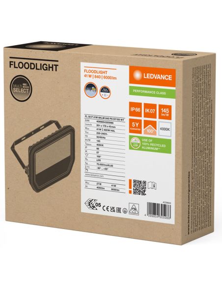 Coffret et Projecteur LED Extérieur Blanc 41W 6000Lm IP66 Multi Lumen - Ledvance 840 | LeonLeds