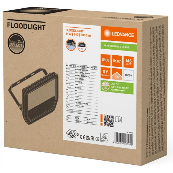 Caja y Proyector LED Exterior Blanco 41W 6000Lm IP66 Multi Lumen - Ledvance 840 | LeonLeds