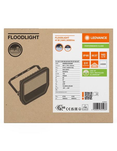 Caja y Proyector LED Exterior Blanco 41W 6000Lm IP66 Multi Lumen - Ledvance 840 | LeonLeds