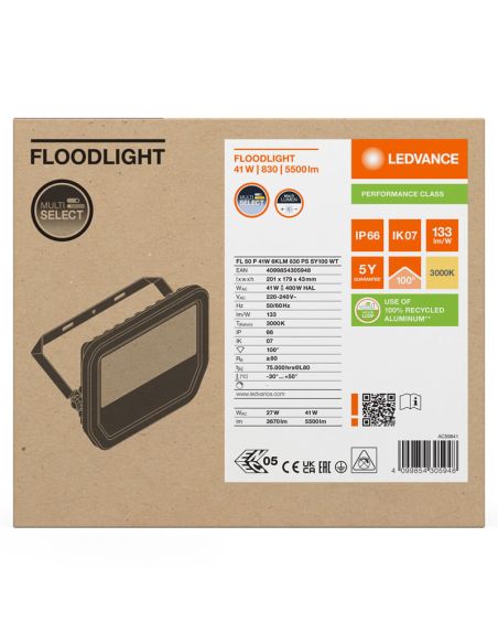 Caja Proyector LED Exterior Blanco 41W 6000Lm IP66 Multi Lumen - Ledvance | LeonLeds