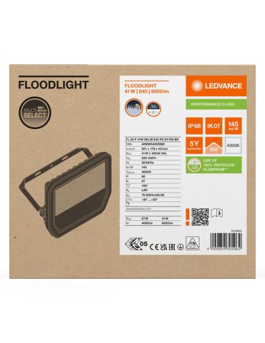 Caja de Proyector LED Exterior Negro 41W 6000Lm IP66 - Duradero y Eficiente IK07 Performance FL 50 P 41W 6KLM 840