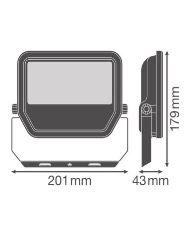 Medidas Proyector LED Exterior Negro 41W 6000Lm IP66 - Duradero y Eficiente IK07 Performance FL 50 P 41W 6KLM