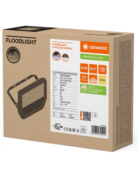 Caixa de LED e projetor para exteriores IP66 41W 6000Lm preta - Desempenho durável e eficiente IK07 FL 50 P 41W 6KLM 830