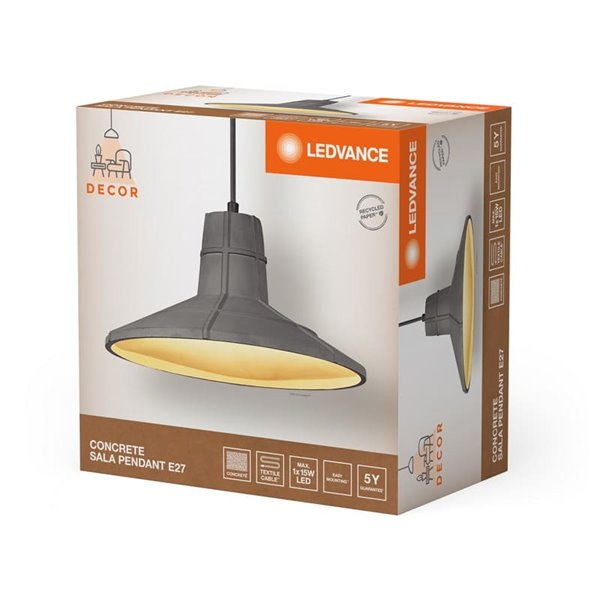 Lámpara colgante tipo campana de hormigón CONCRETE SALA, gris E27