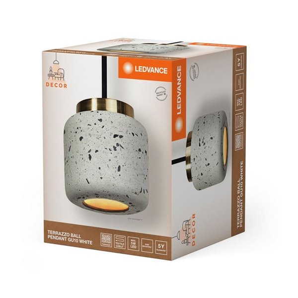 Lámpara colgante redondo de TERRAZZO BALL, 1XGU10 gris