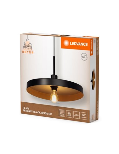 Lámpara colgante minimalista y sostenible de acero PLATE PENDANT, negro/beige E27