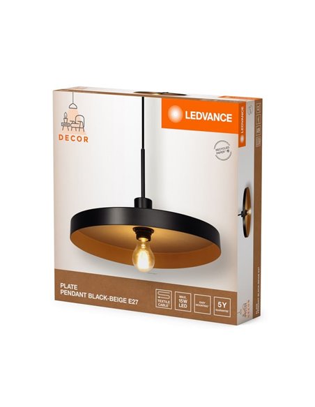 Luminária pendente minimalista e sustentável em aço PLATE PENDANT, preto/bege E27