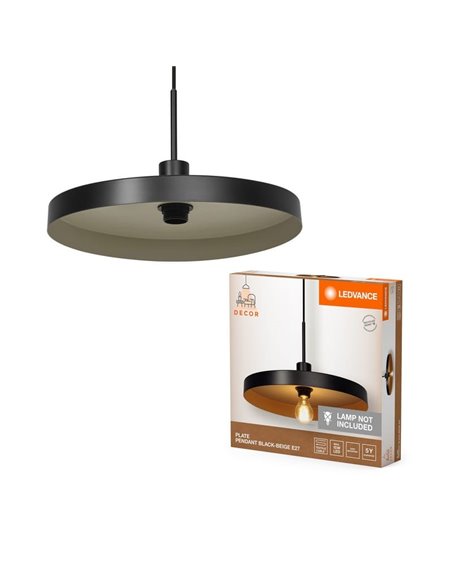 Lámpara colgante minimalista y sostenible de acero PLATE PENDANT, negro/beige E27