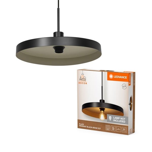 Lámpara colgante minimalista y sostenible de acero PLATE PENDANT, negro/beige E27