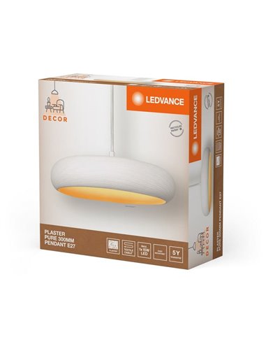 PLASTER PURE PEND Luminária pendente minimalista de gesso, redonda Ø 300mm, E27