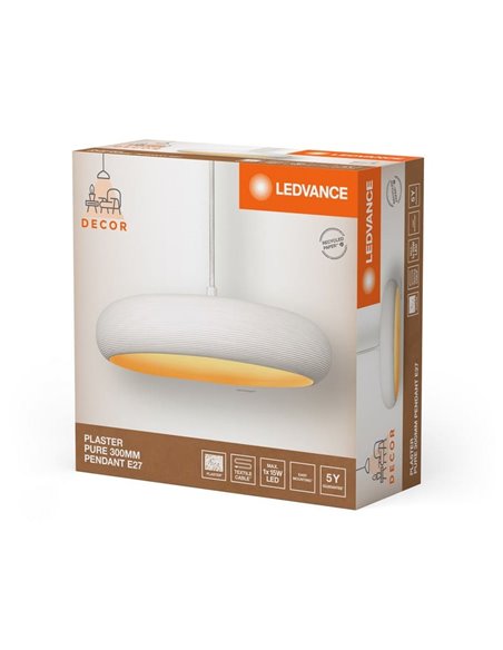 PLASTER PURE PEND Luminária pendente minimalista de gesso, redonda Ø 300mm, E27