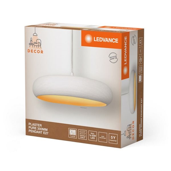 Lámpara colgante de yeso minimalista PLASTER PURE PEND, redondo Ø 300mm, E27