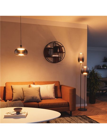 Lampadaire avec 2 luminaires STICK FLOOR, avec verre noir, Ø 750mm 1XE27