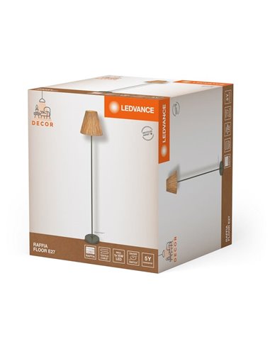 Lámpara de pie con pantalla de RAFFIA FLOOR, con pie de acero verde, E27 