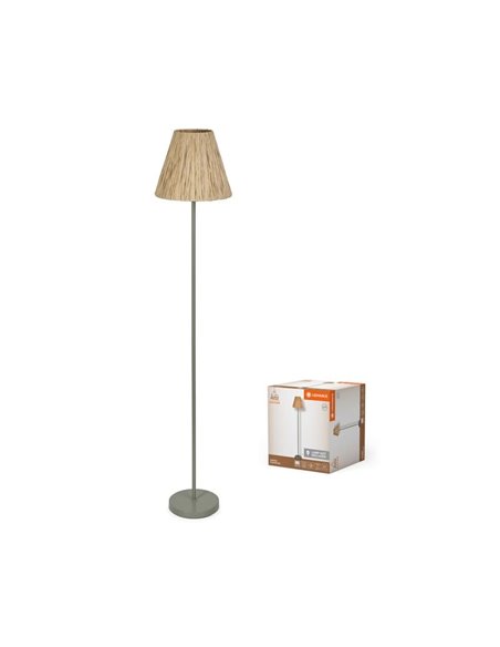 Candeeiro de pé com abajur RAFFIA FLOOR, base em aço verde, E27
