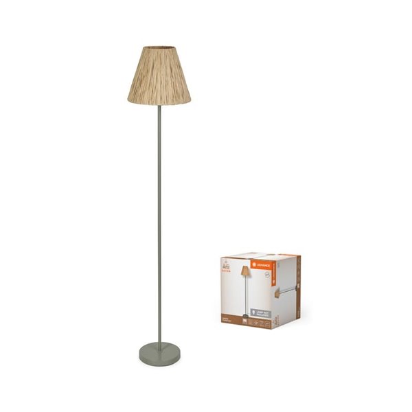 Lámpara de pie con pantalla de RAFFIA FLOOR, con pie de acero verde, E27 