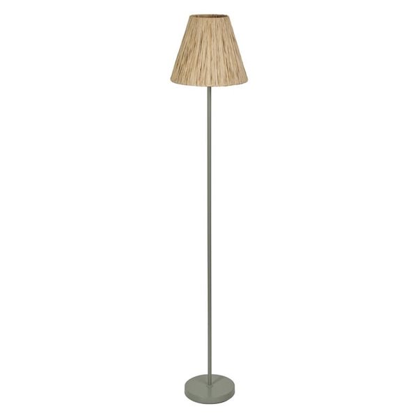 Lámpara de pie con pantalla de RAFFIA FLOOR, con pie de acero verde, E27 