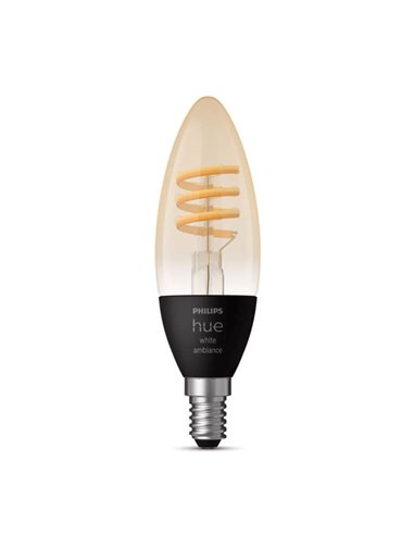 Bombilla LED inteligente E14 de vela, vintage de filamento HueWA, 4.6W 350Lm, De luz blanca cálida a fría