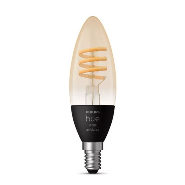 Bombilla LED inteligente E14 de vela, vintage de filamento HueWA, 4.6W 350Lm, De luz blanca cálida a fría