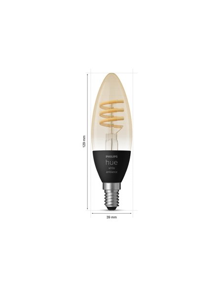 Bombilla LED inteligente E14 de vela, vintage de filamento HueWA, 4.6W 350Lm, De luz blanca cálida a fría