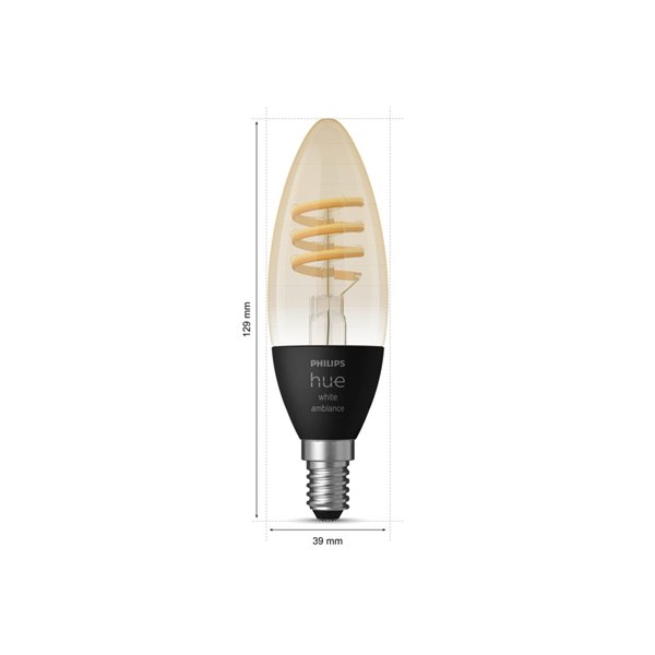 Bombilla LED inteligente E14 de vela, vintage de filamento HueWA, 4.6W 350Lm, De luz blanca cálida a fría