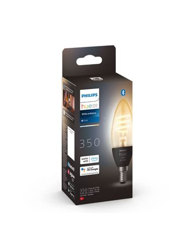 Bombilla LED inteligente E14 de vela, vintage de filamento HueWA, 4.6W 350Lm, De luz blanca cálida a fría