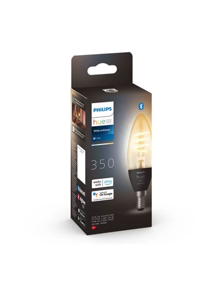 Lâmpada de vela LED inteligente E14, lâmpada de filamento HueWA vintage, 4,6 W 350Lm, luz branca quente a fria