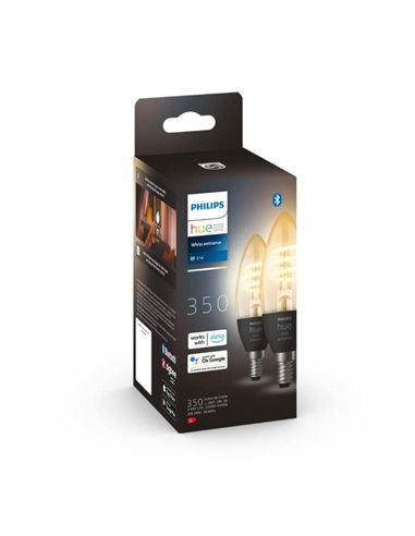 Pack de 2 Bombillas LED inteligentes E14 de vela , vintage de filamento, HueWA,4.6W 350Lm, De luz blanca cálida a fría