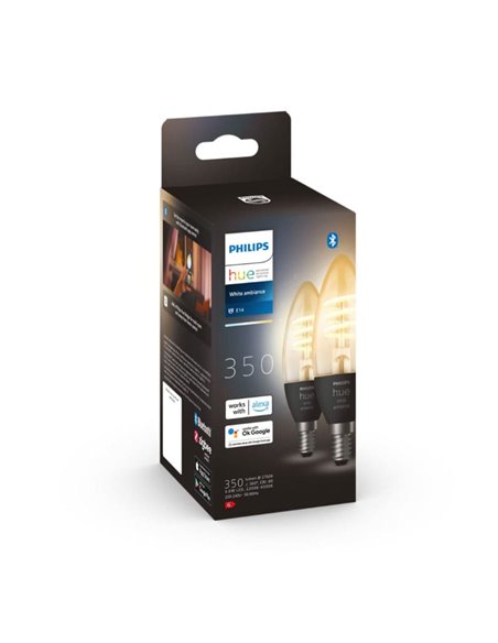 Pack de 2 Bombillas LED inteligentes E14 de vela , vintage de filamento, HueWA,4.6W 350Lm, De luz blanca cálida a fría