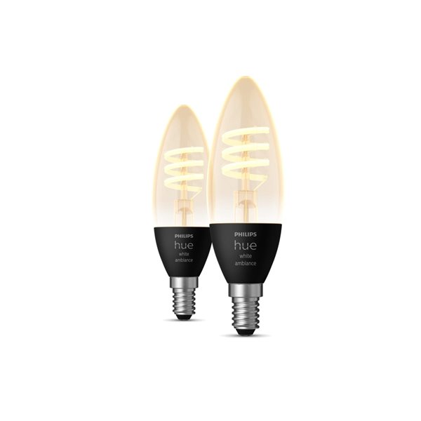 Pack de 2 Bombillas LED inteligentes E14 de vela , vintage de filamento, HueWA,4.6W 350Lm, De luz blanca cálida a fría