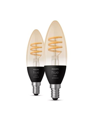 Pacote de 2 lâmpadas LED inteligentes tipo vela E14, filamento vintage, HueWA, 4,6W 350Lm, de luz branca quente a fria