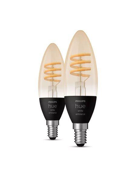 Pacote de 2 lâmpadas LED inteligentes tipo vela E14, filamento vintage, HueWA, 4,6W 350Lm, de luz branca quente a fria