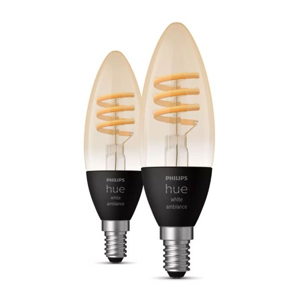Pack de 2 Bombillas LED inteligentes E14 de vela , vintage de filamento, HueWA,4.6W 350Lm, De luz blanca cálida a fría