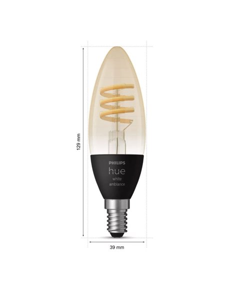 Pack de 2 Bombillas LED inteligentes E14 de vela , vintage de filamento, HueWA,4.6W 350Lm, De luz blanca cálida a fría