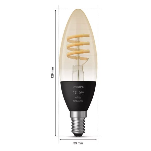 Pack de 2 Bombillas LED inteligentes E14 de vela , vintage de filamento, HueWA,4.6W 350Lm, De luz blanca cálida a fría