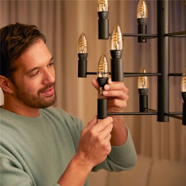 Pacote de 2 lâmpadas LED inteligentes tipo vela E14, filamento vintage, HueWA, 4,6W 350Lm, de luz branca quente a fria