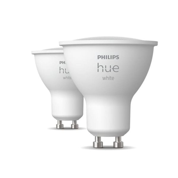 Pack de 2 Bombillas GU10 inteligente LED HueW WHITE, 4.2W 400Lm 2700K