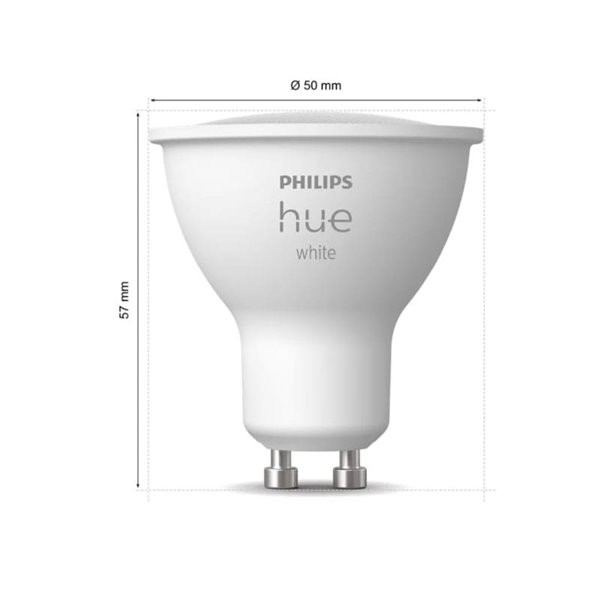 Pack de 2 Ampoules intelligentes LED GU10 HueW WHITE, 4,2W 400Lm 2700K