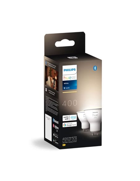 Pack de 2 Ampoules intelligentes LED GU10 HueW BLANC, 4,2W 400Lm 2700K